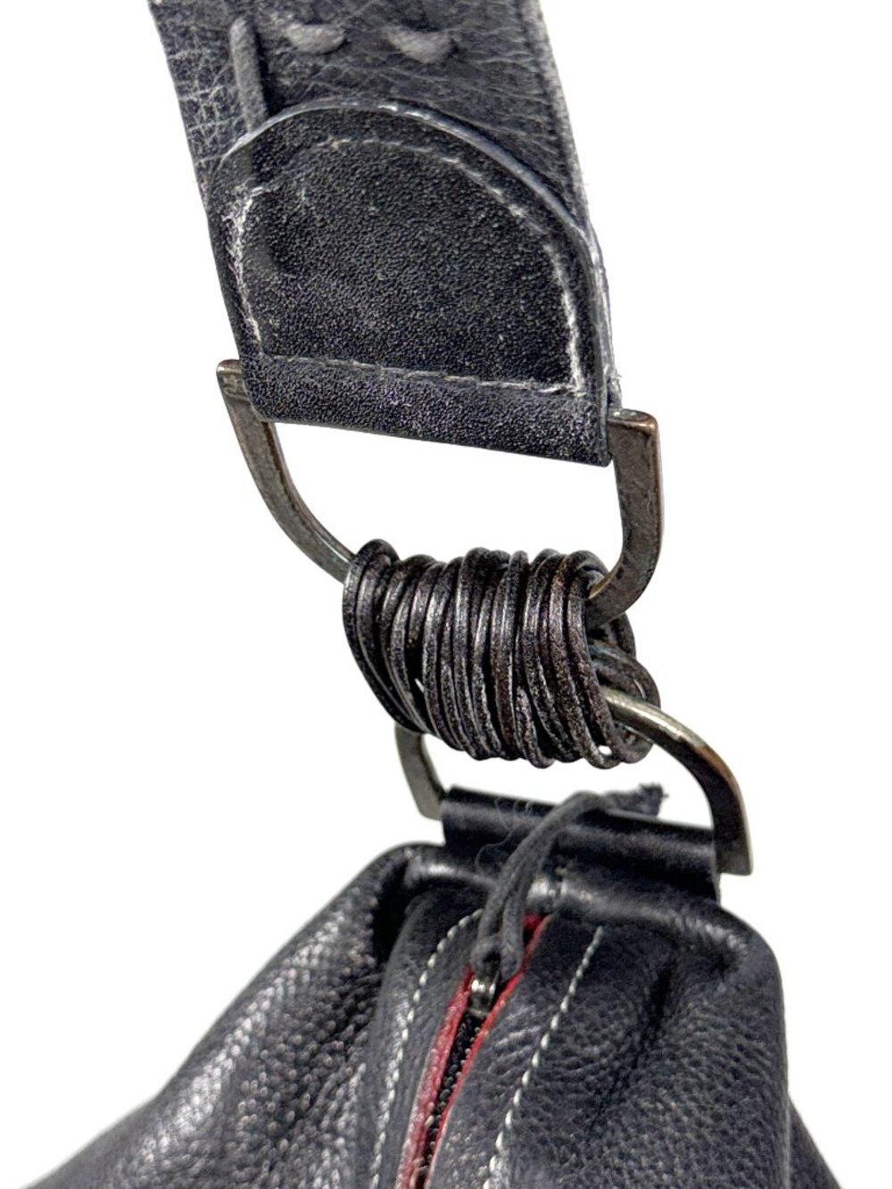 Misses Pick Spain Black Pebbled Leather Satchel Hobo Shoulder Bag Purse Large - Picture 9 of 16